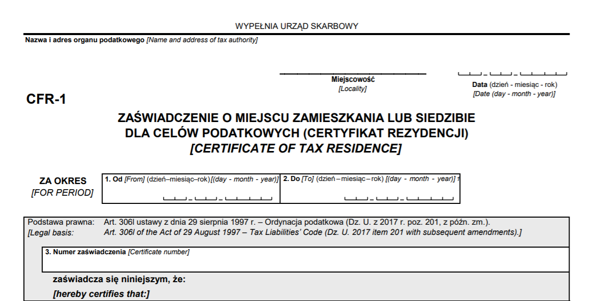 Tax Residency Certificate (CFR-1). Accounting Services In Poland | InPL ...